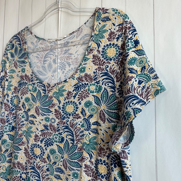 Peruvian Connection size XXL tee shirt midi dress cream blue floral house dress - Picture 6 of 12